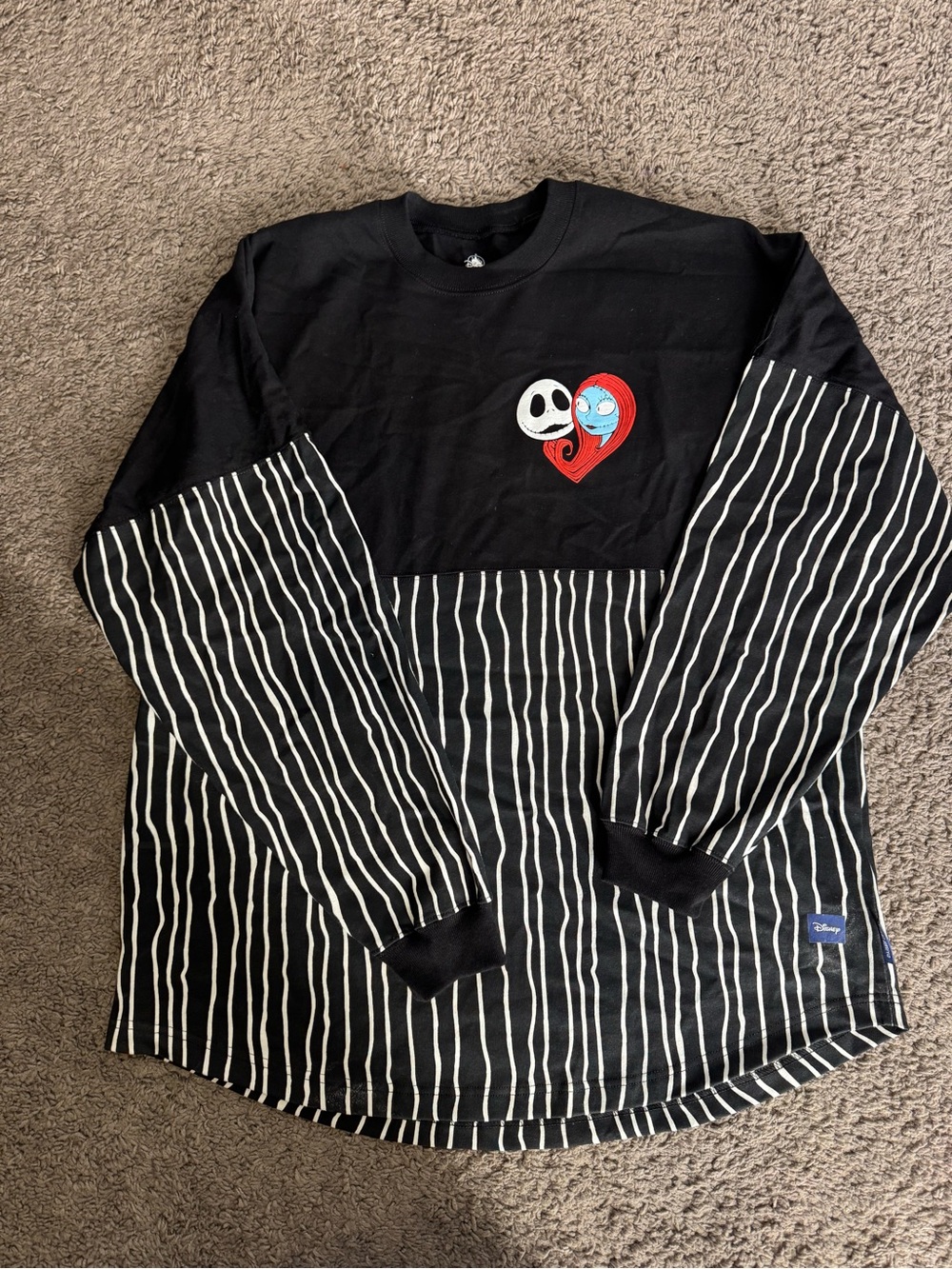Nightmare Before Christmas Jack & Sally Black Striped Spirit Jersey sz L